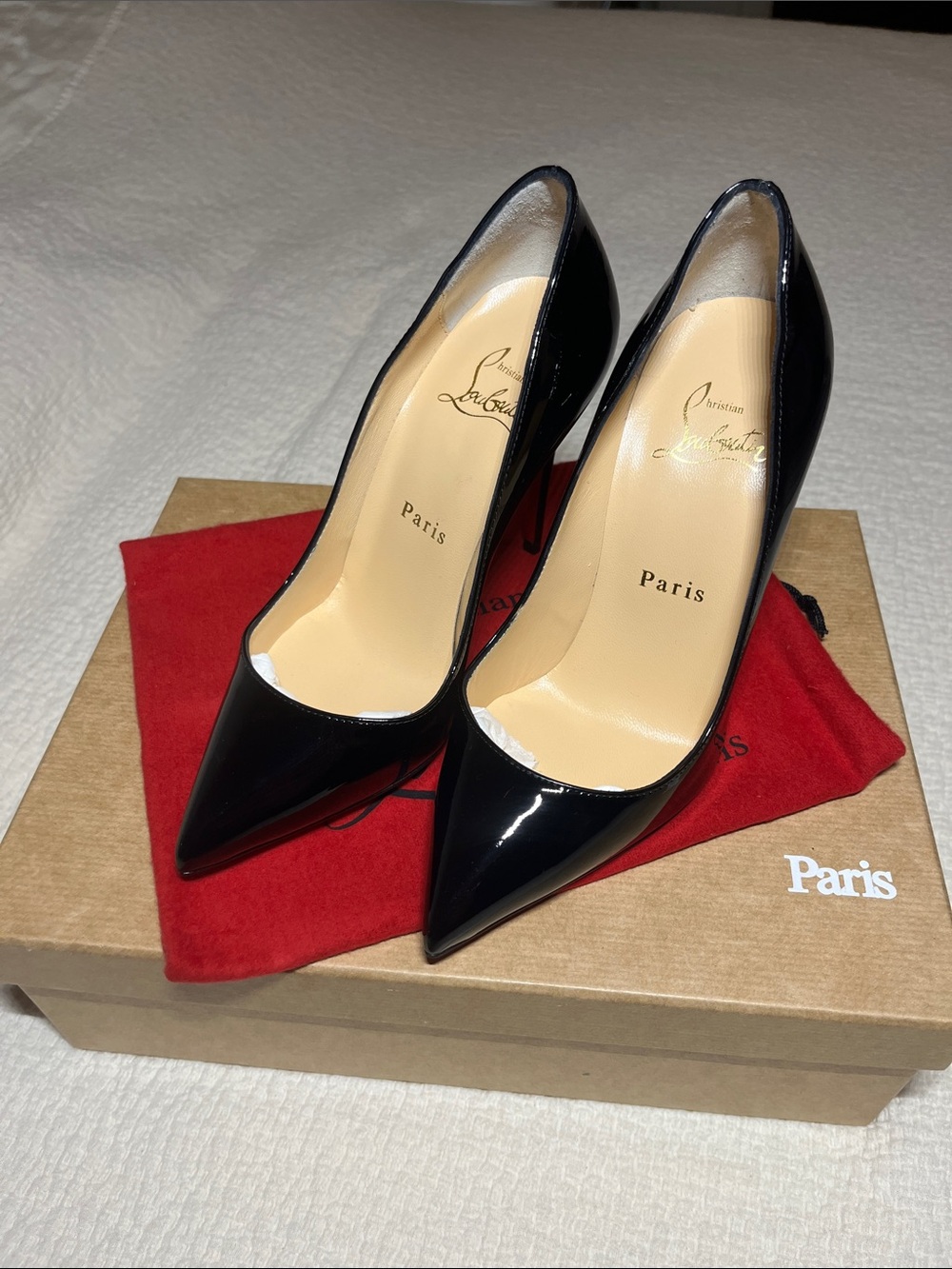 Unworn - New Christian Louboutin Black Patent Pointed-Toe Pumps